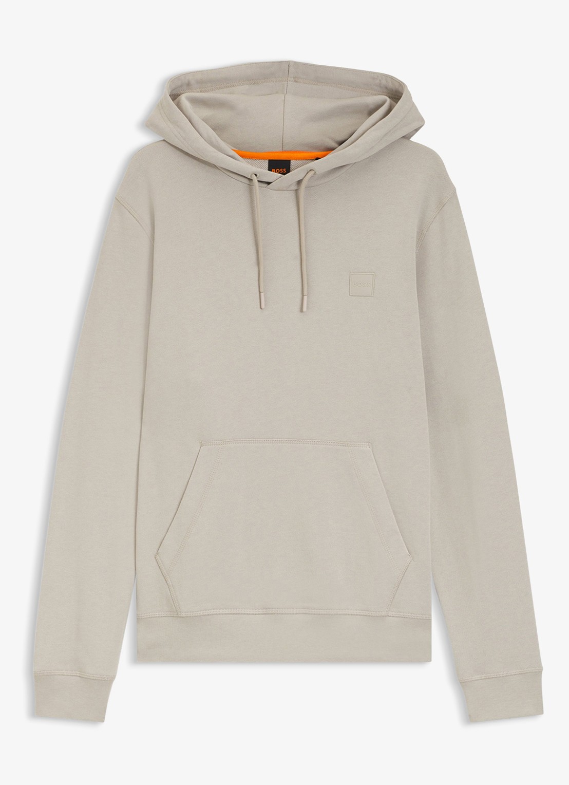 BOSS Hoodie van katoenen sweatstof met logopatch - voorkant 4 taupe