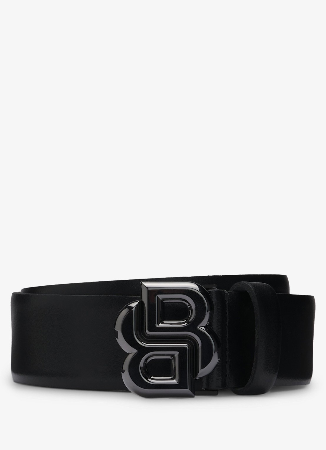 BOSS Icon riem van leer met logo - voorkant 2 zwart