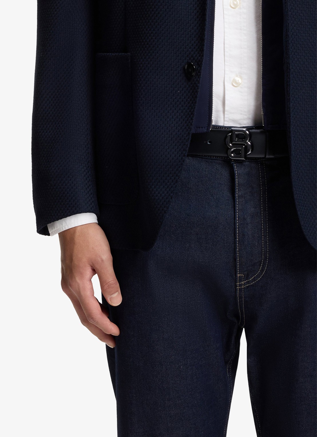 BOSS Icon riem van leer met logo - voorkant 3 zwart