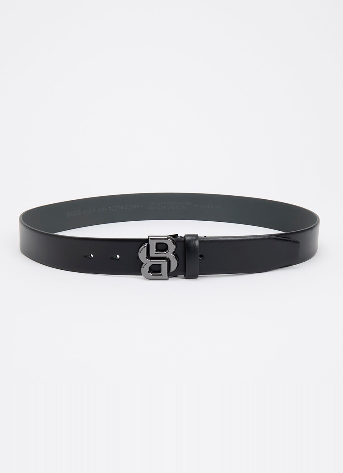 BOSS Icon riem van leer met logo - voorkant 4 zwart