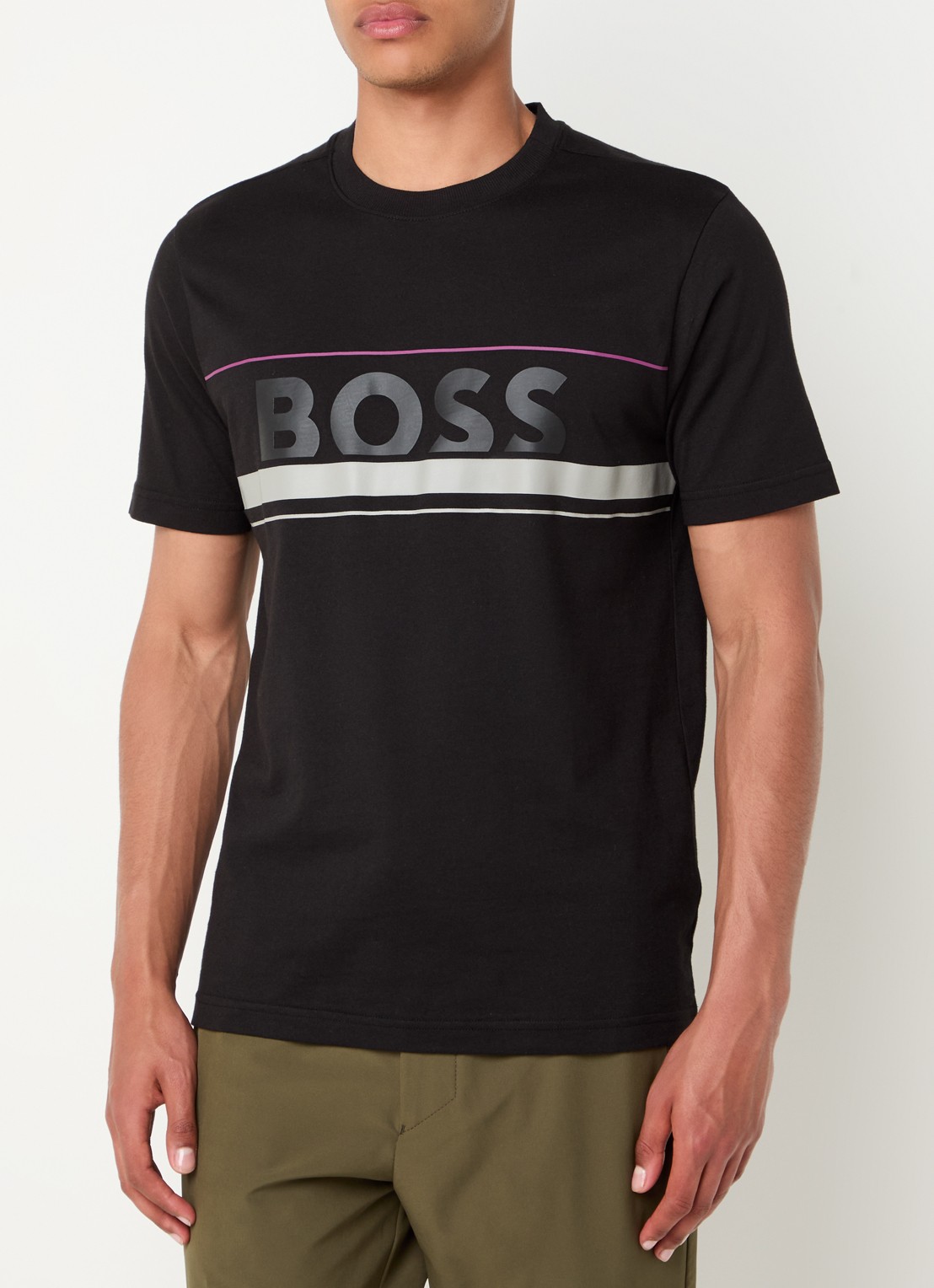 BOSS Iconic Zone T-shirt met logoprint - detail 4 zwart