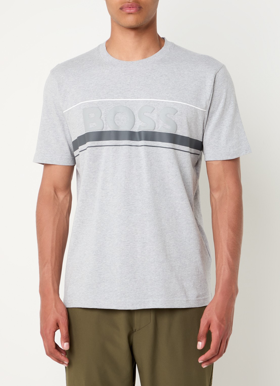 BOSS Iconic Zone T-shirt met logoprint - detail 2 grijsmele