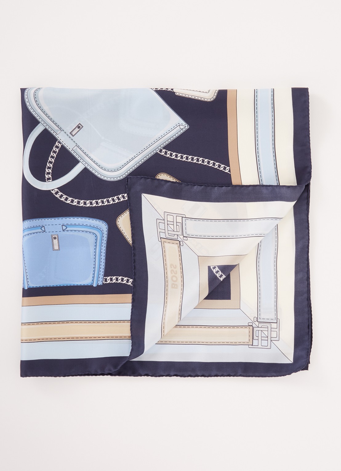 BOSS In Italië vervaardigde sjaal van zijden twill met print - voorkant donkerblauw