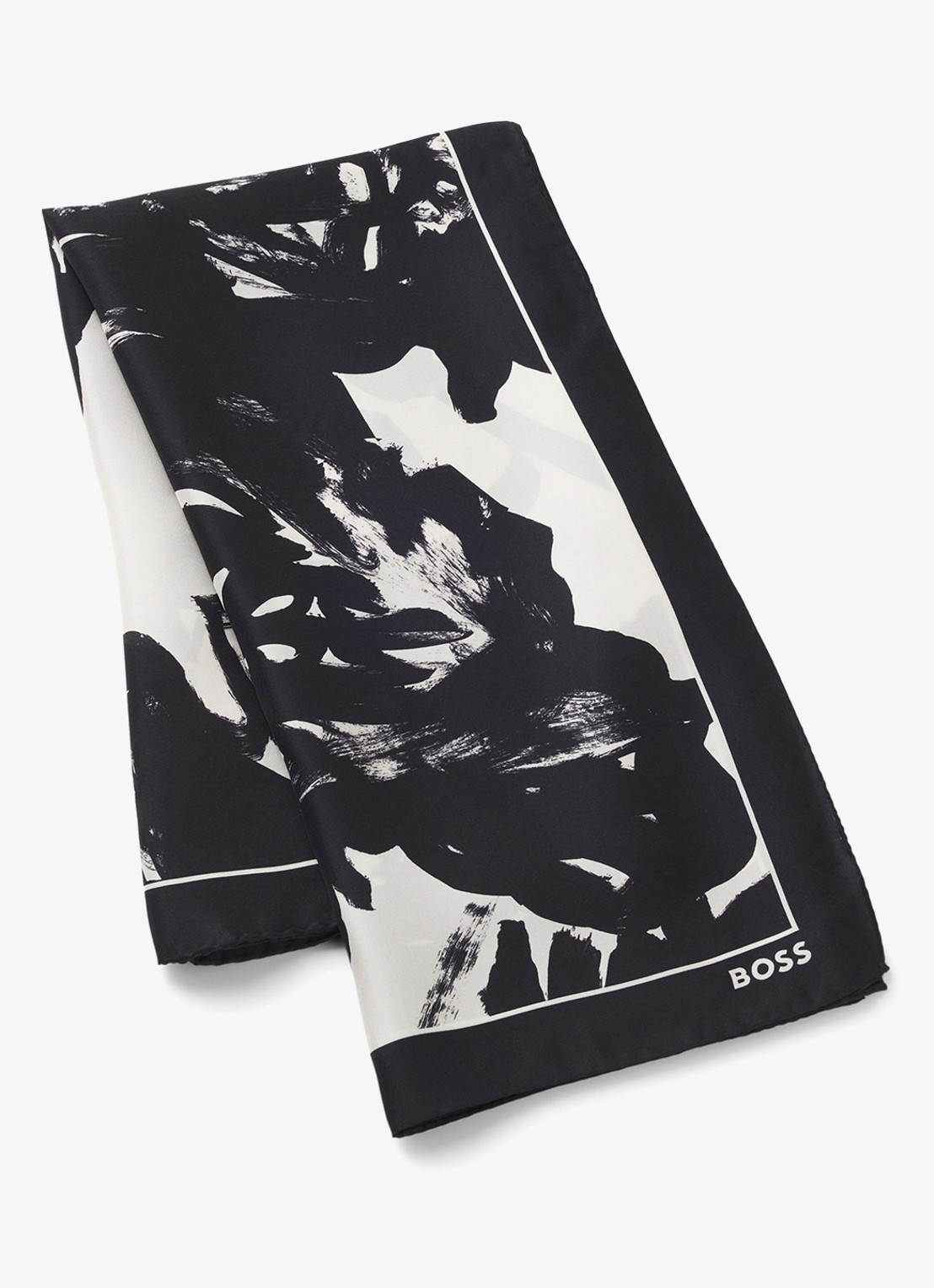 BOSS In Italië vervaardigde sjaal van zijden twill met print - detail 3 black-001 / zwart