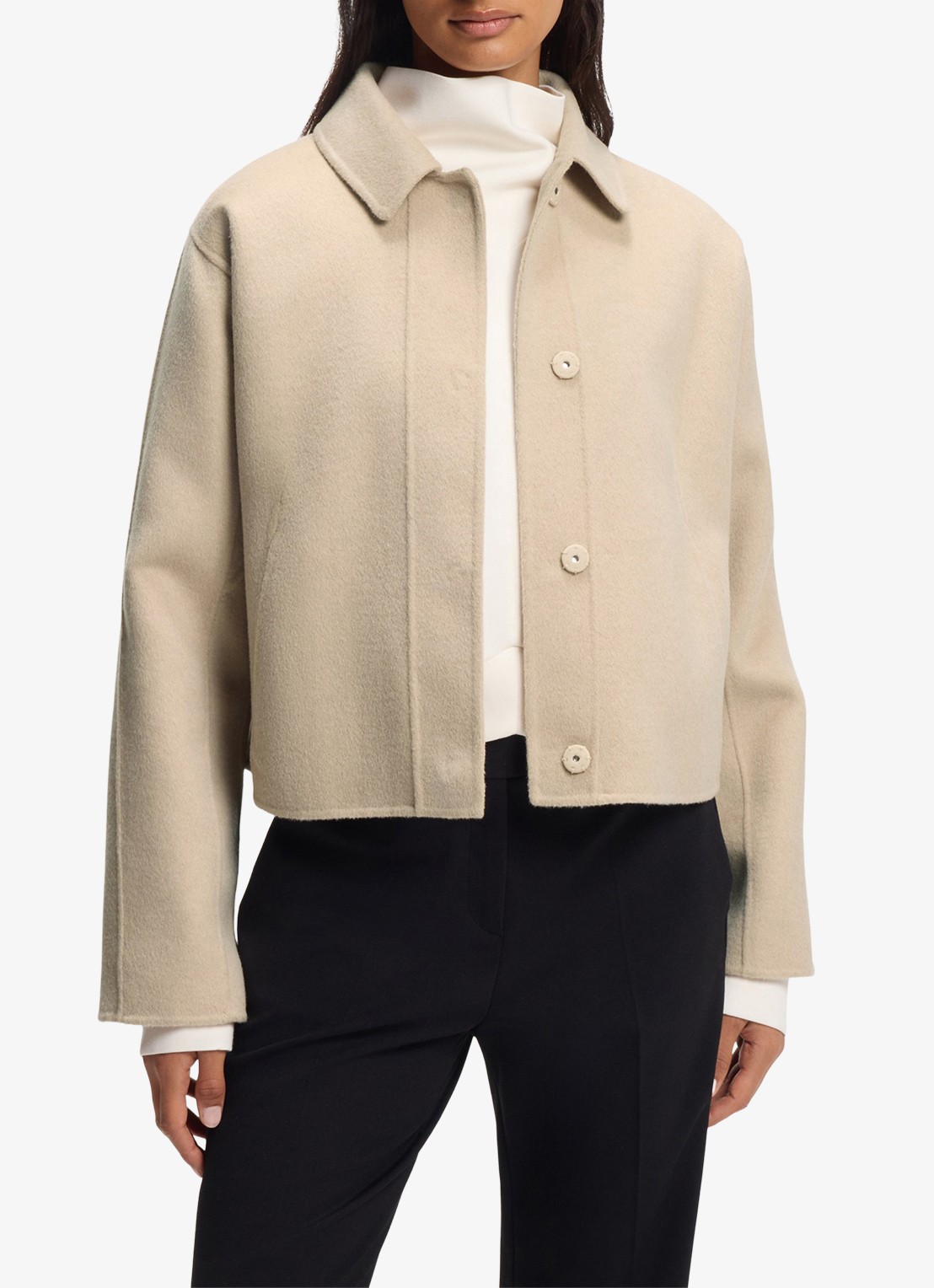 BOSS Jack in wolblend met kraag - detail beige