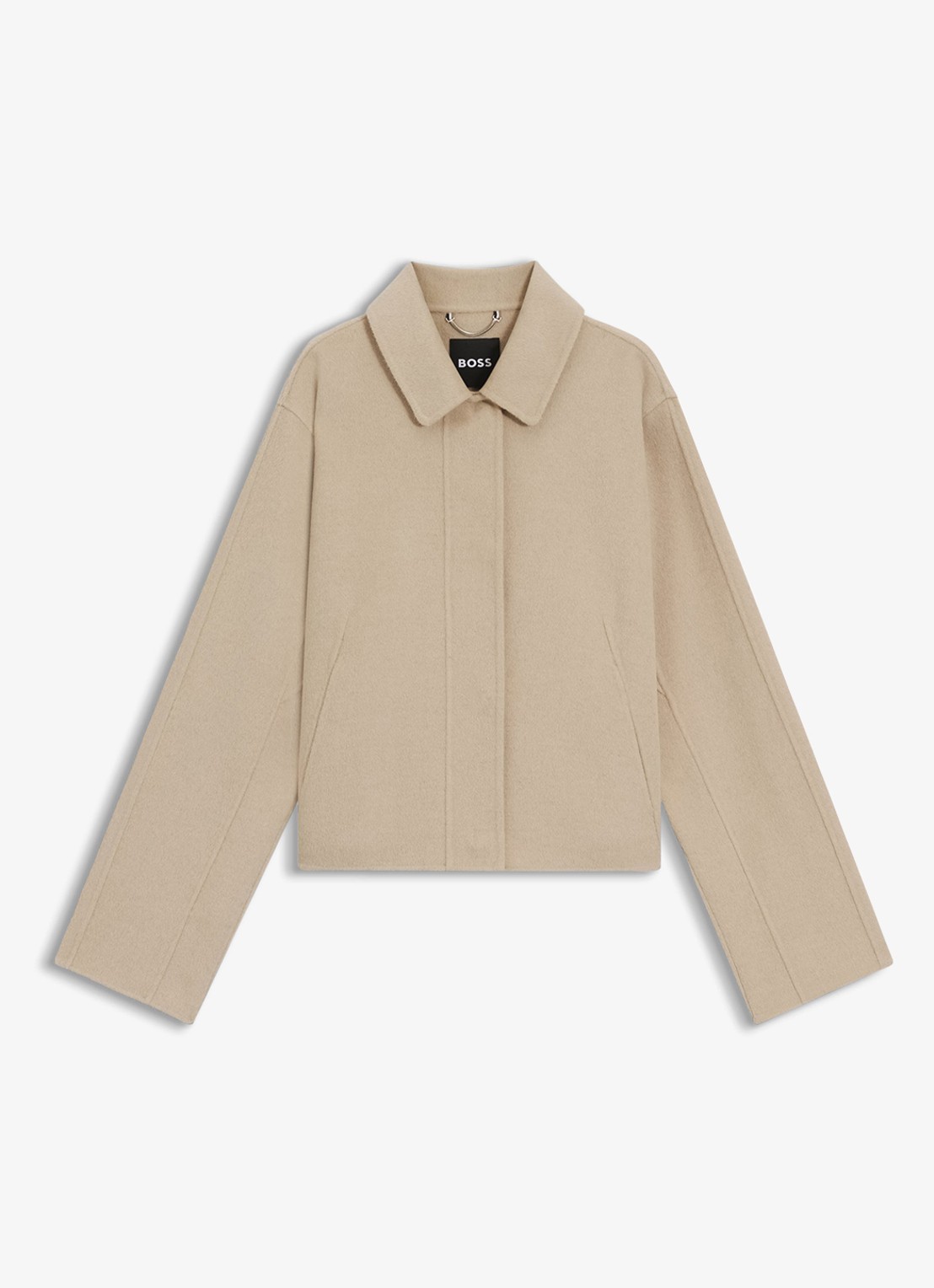 BOSS Jack in wolblend met kraag - voorkant 5 beige