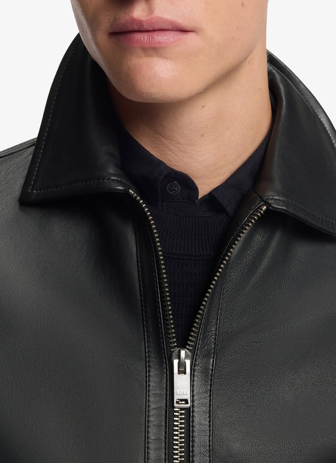 BOSS Jack van leer met kraag - detail 4 zwart