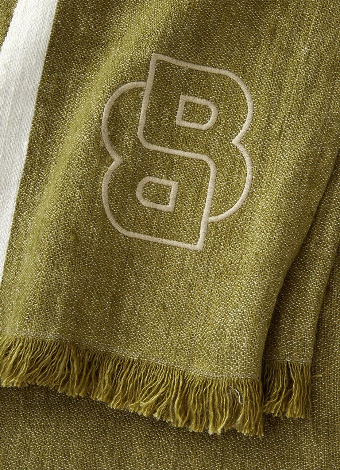 BOSS Jadeite plaid van linnen 140 x 185 cm - achterkant mosgroen