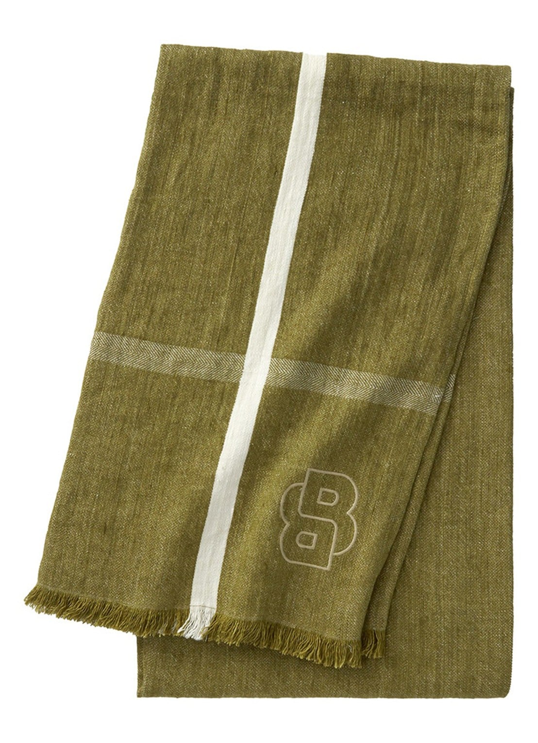 BOSS Jadeite plaid van linnen 140 x 185 cm - voorkant 2 mosgroen