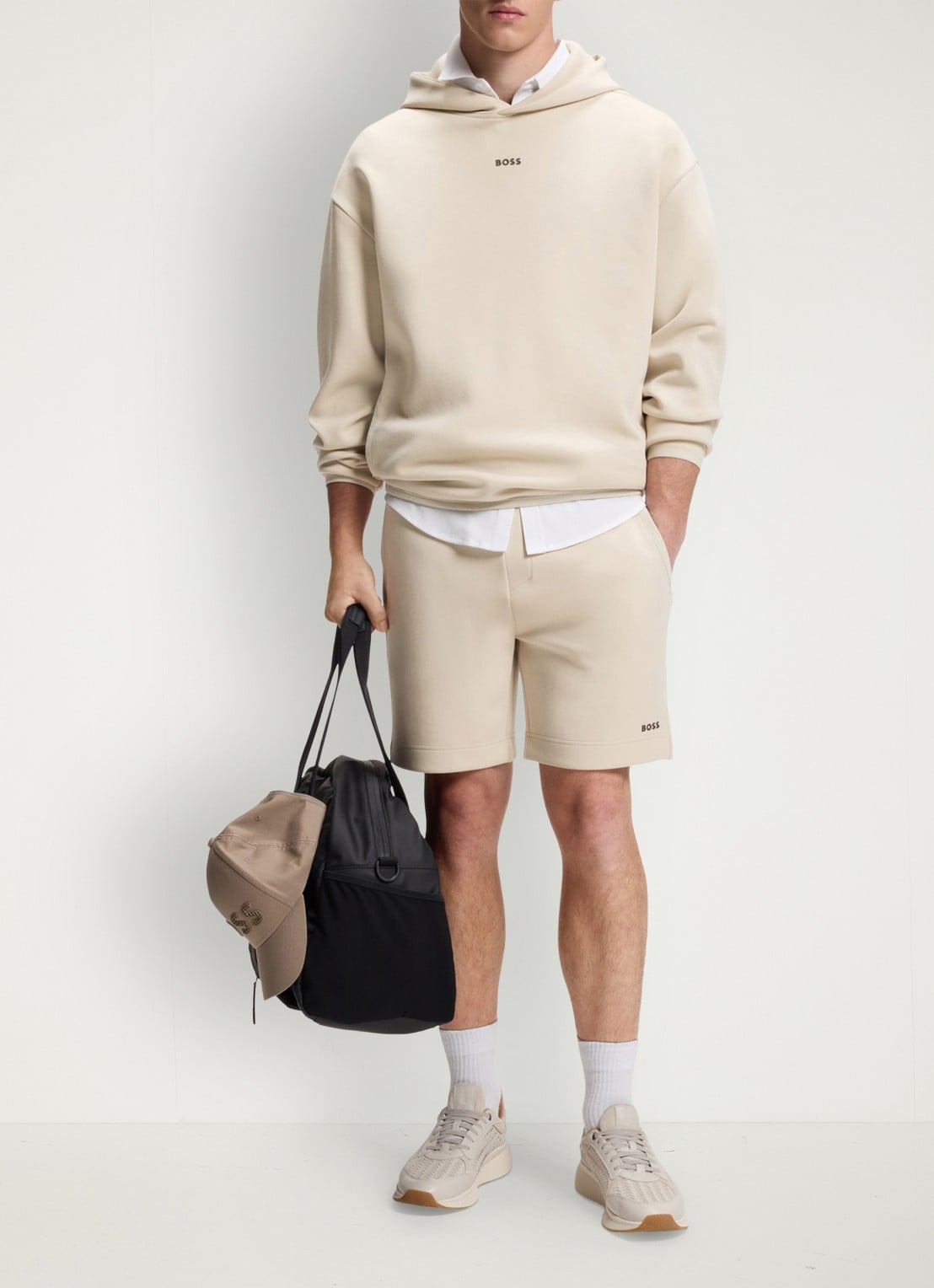 BOSS JT_Globe korte joggingbroek met print - voorkant 3 light beige-272 / beige
