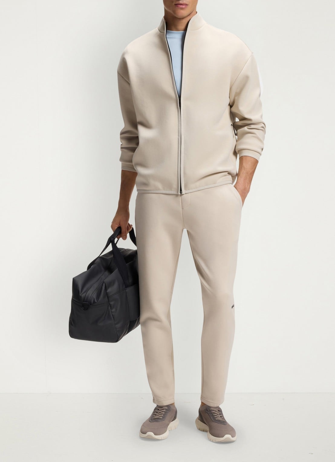 BOSS JT_Globe Long tapered fit joggingbroek in katoenblend - voorkant 2 light beige-272 / beige