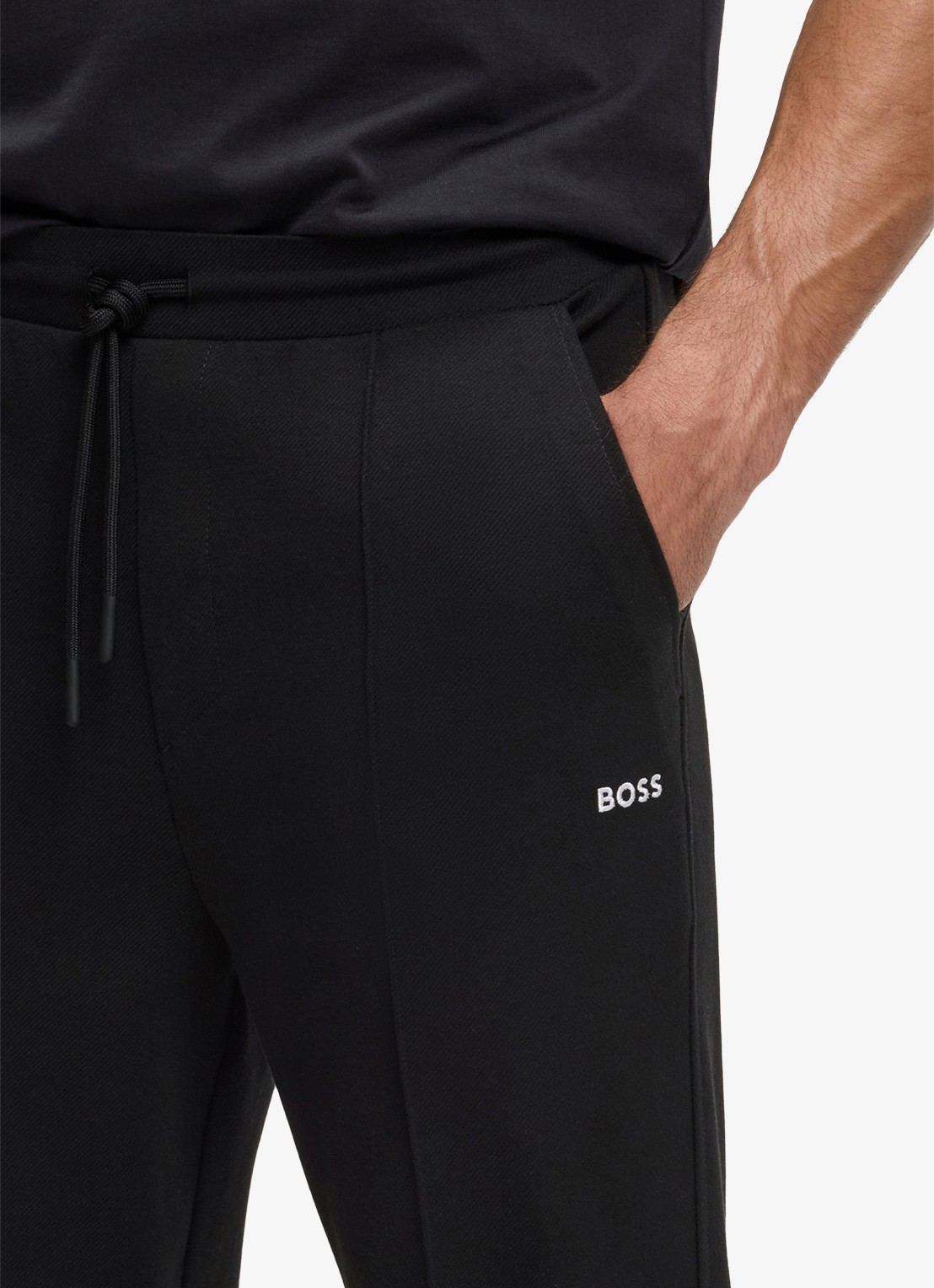 BOSS JT_Member Hurley tapered fit joggingbroek met logoborduring - detail 2 black-001 / zwart