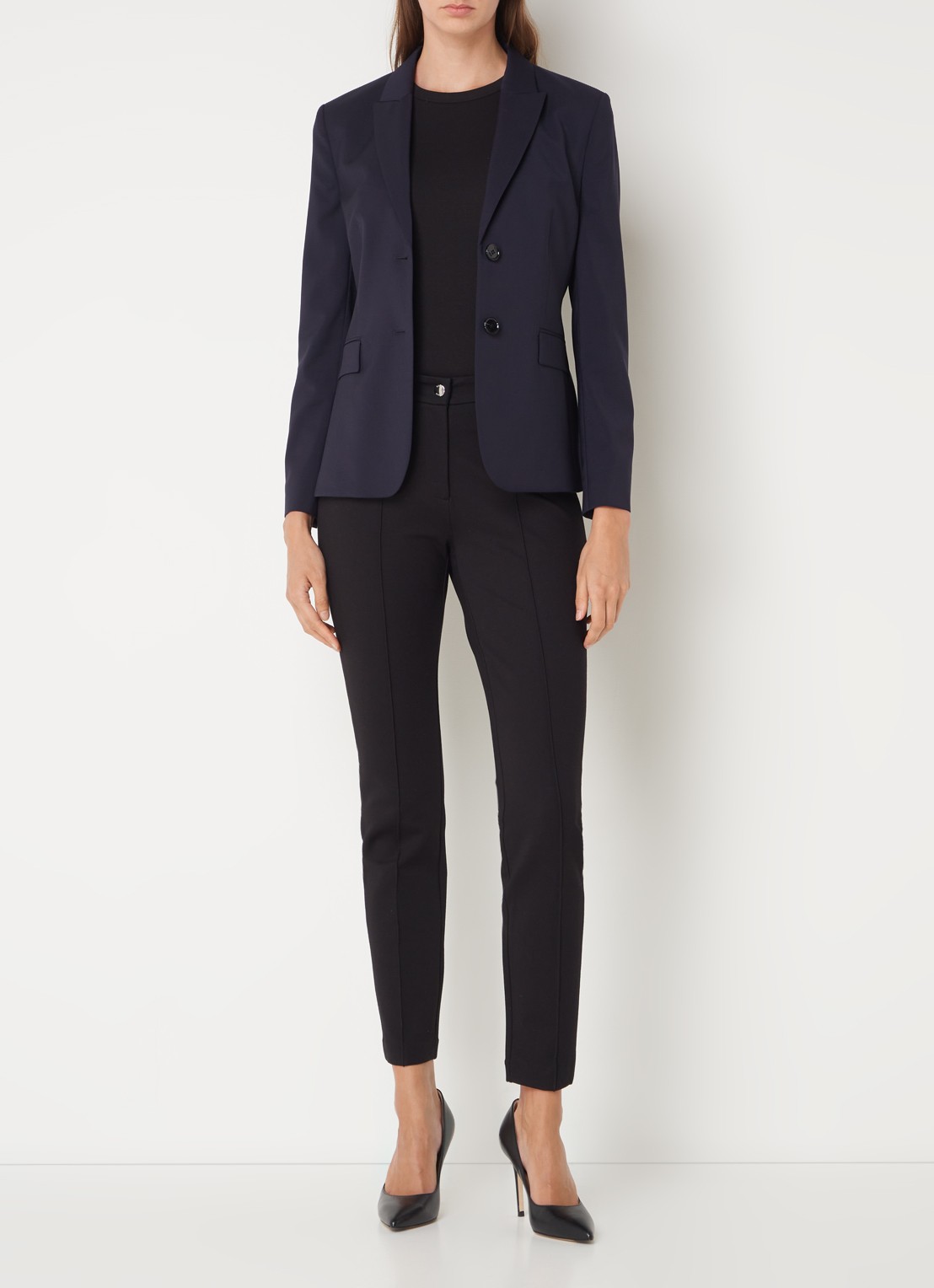 BOSS Juleah blazer van scheerwol met klepzakken - voorkant 4 donkerblauw