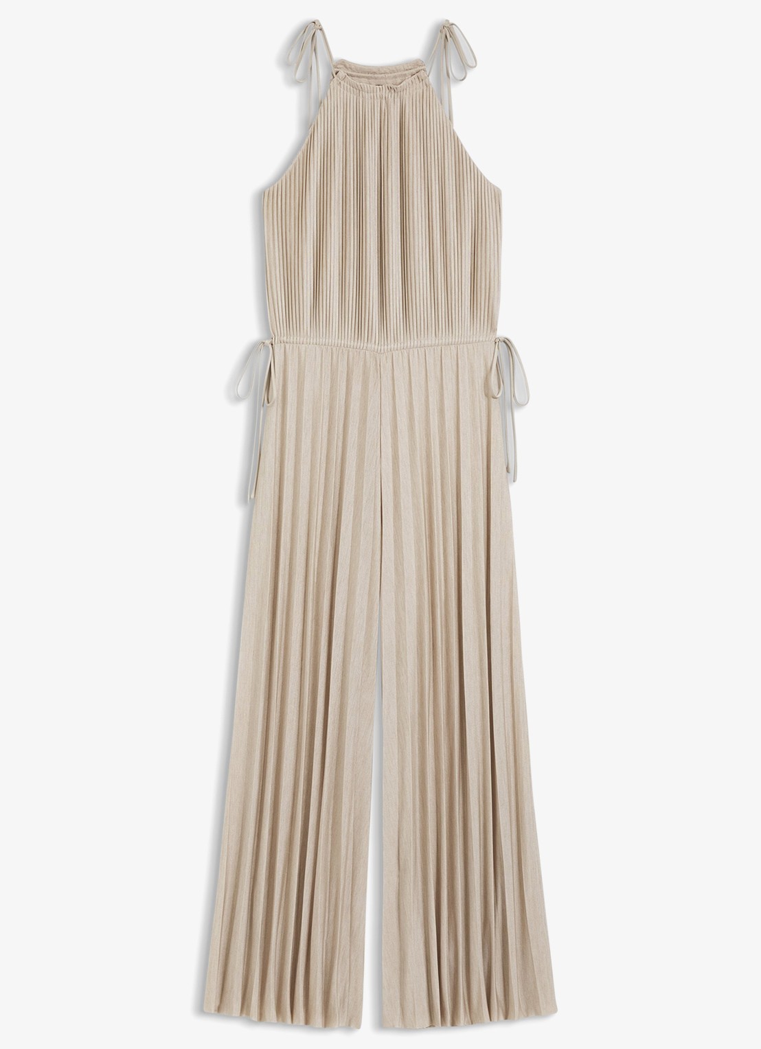 BOSS Jumpsuit met plooien - voorkant beige