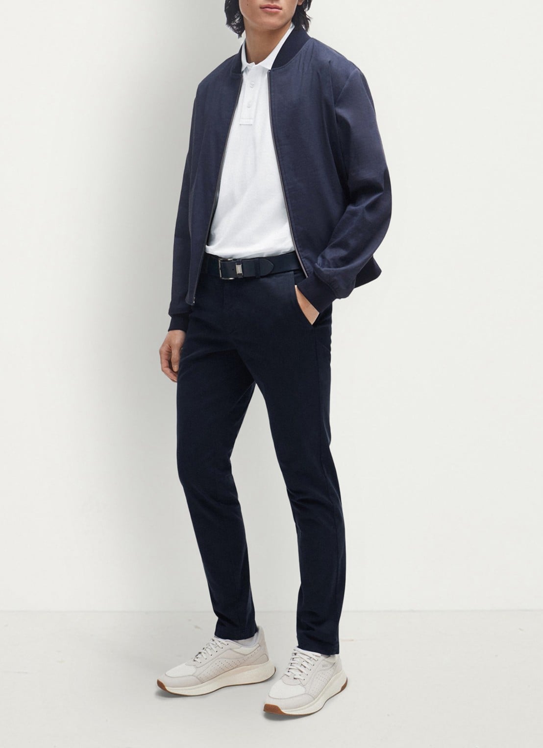 BOSS Kaito slim fit chino met steekzakken - voorkant 6 donkerblauw