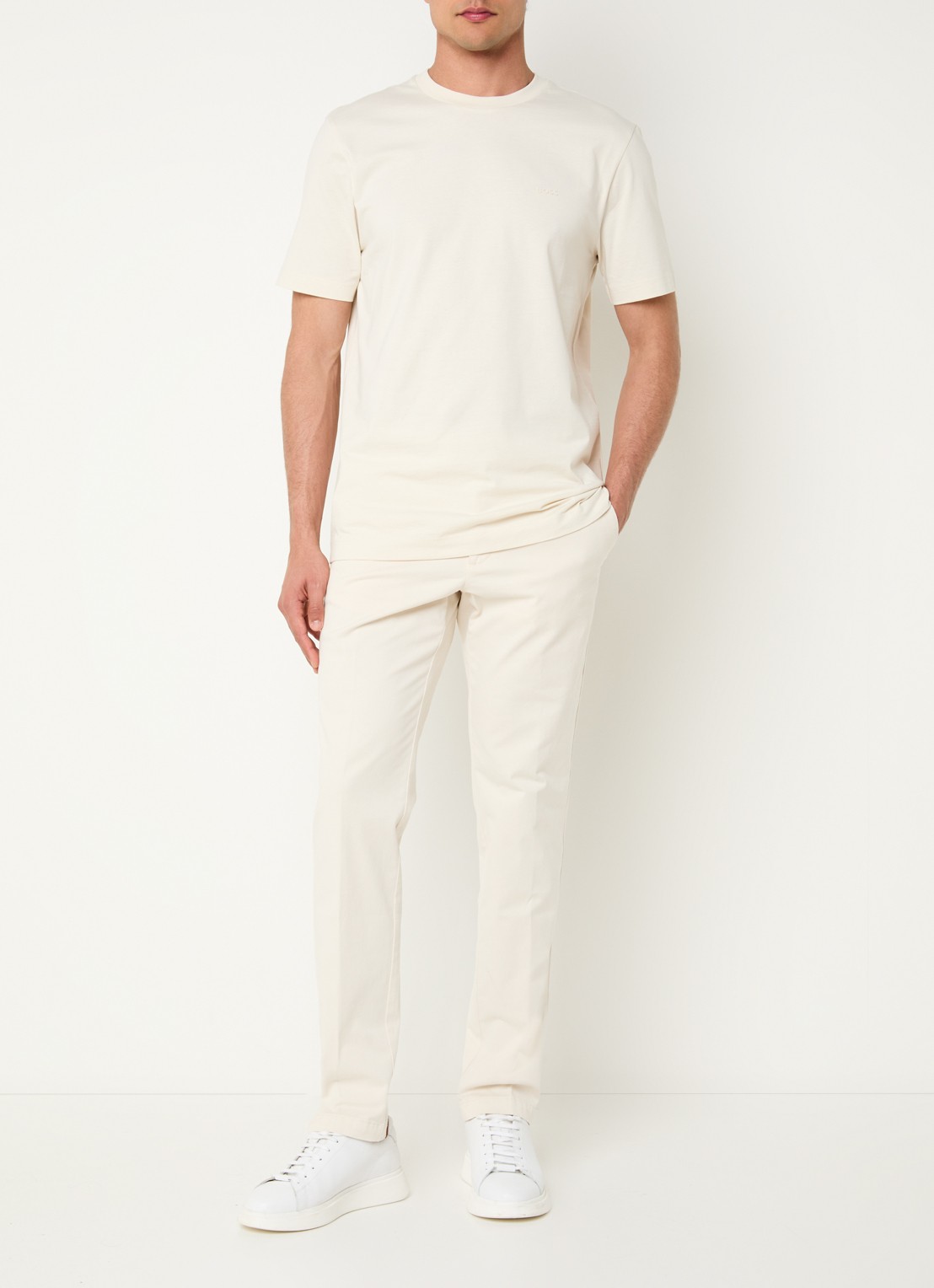 BOSS Kaito slim fit chino met steekzakken - voorkant 5 creme