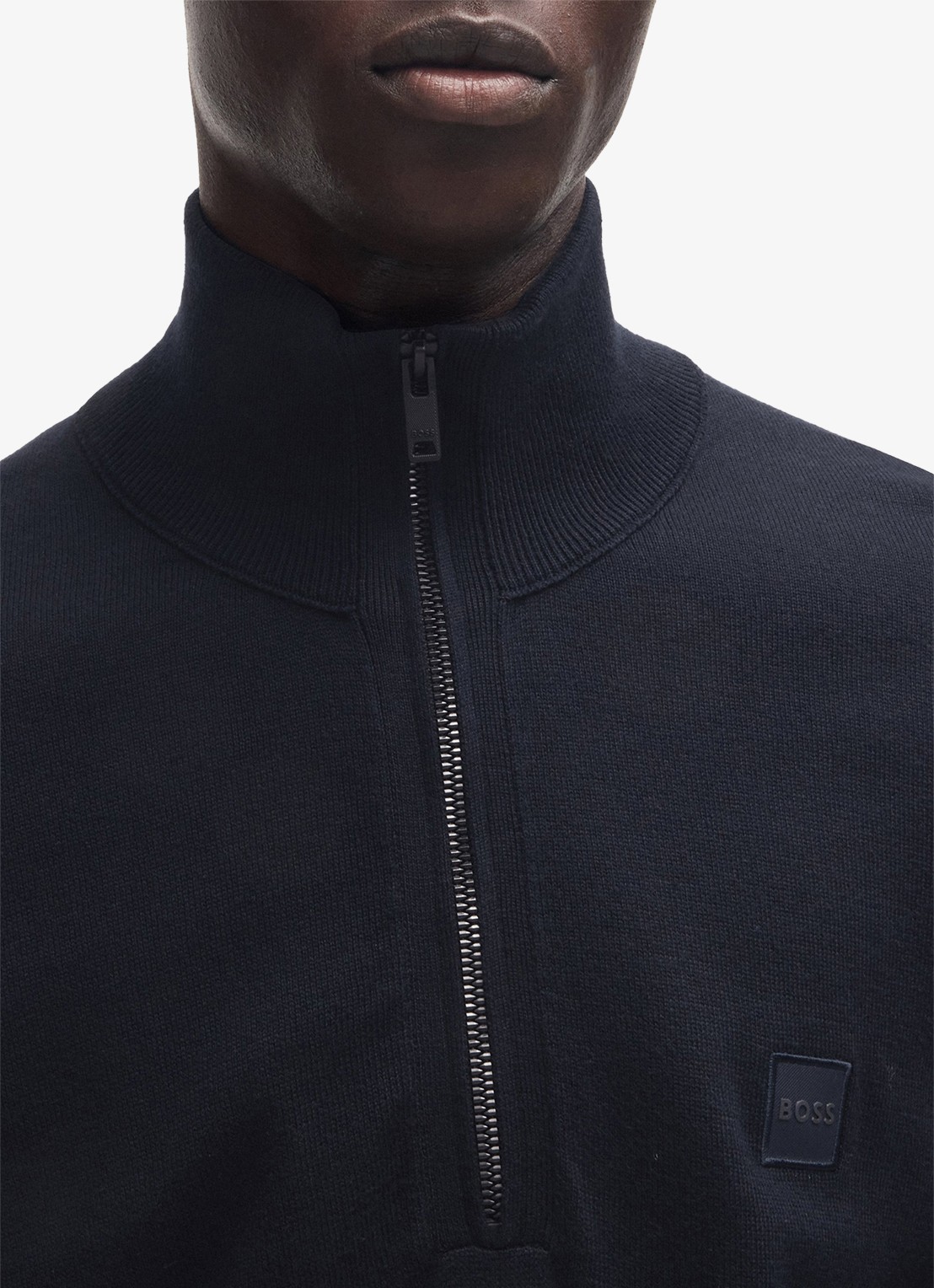 BOSS Kanobix_S fijngebreide trui in kasjmierblend met halve rits - detail 3 donkerblauw
