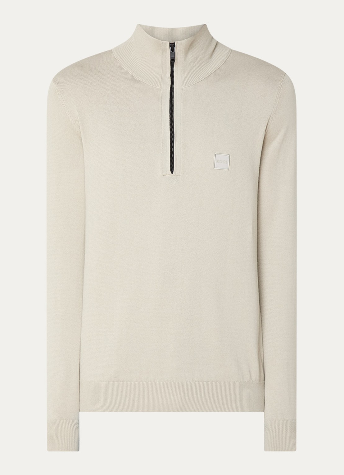 BOSS Kanobix_S fijngebreide trui in kasjmierblend met halve rits - voorkant 2 beige