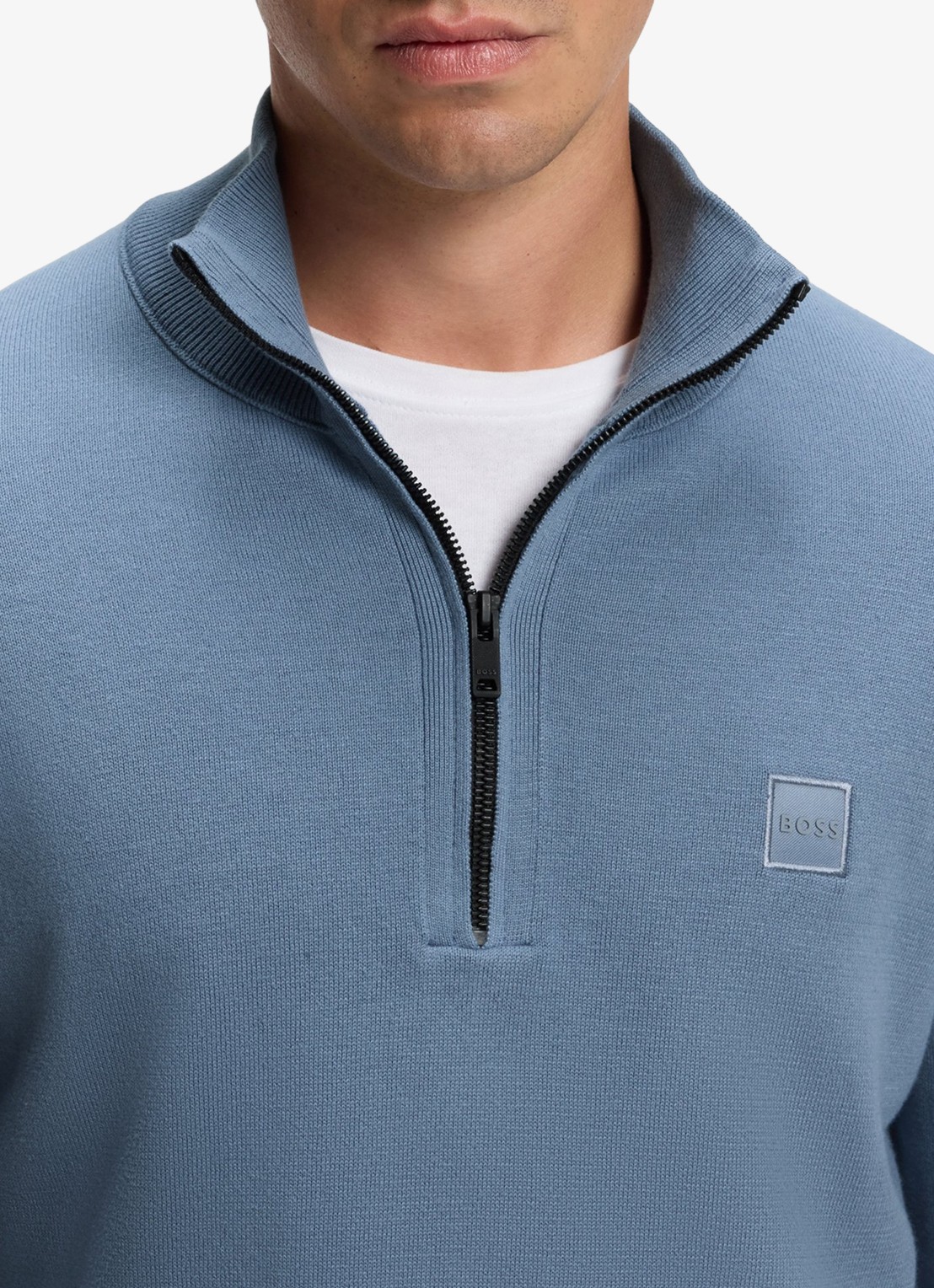 BOSS Kanobix_S fijngebreide trui in kasjmierblend met halve rits - detail 4 medium blue-424