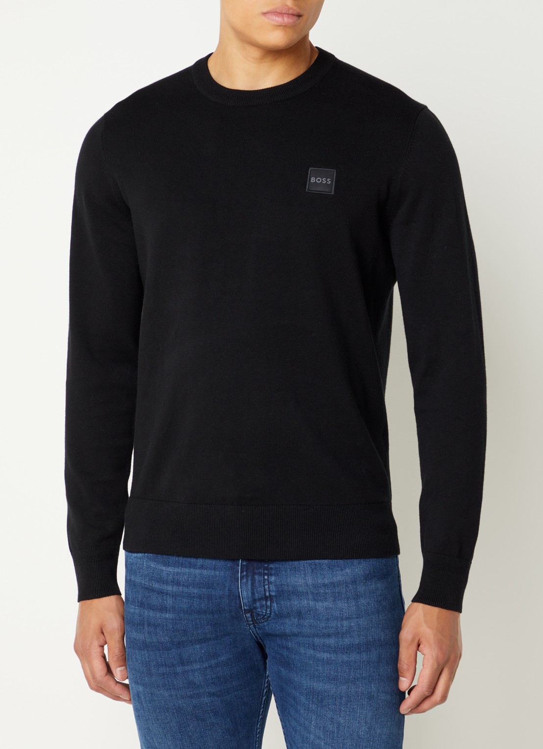 BOSS Kanovano fijngebreide pullover in kasjmierblend met logo  - detail zwart