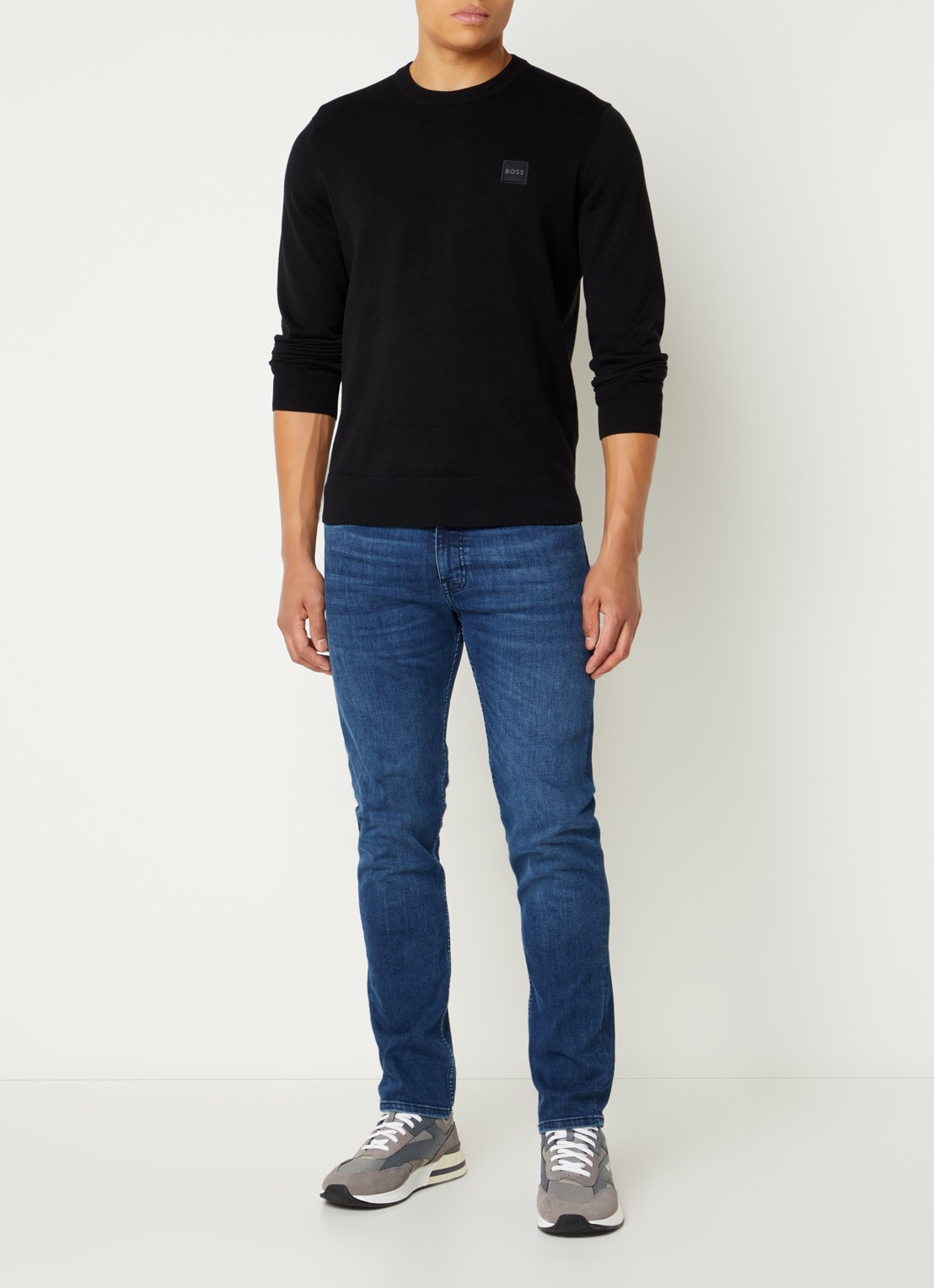 BOSS Kanovano fijngebreide pullover in kasjmierblend met logo  - voorkant 3 zwart