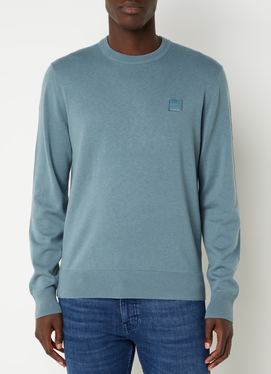 BOSS Kanovano fijngebreide pullover in kasjmierblend met logo  - detail staalblauw