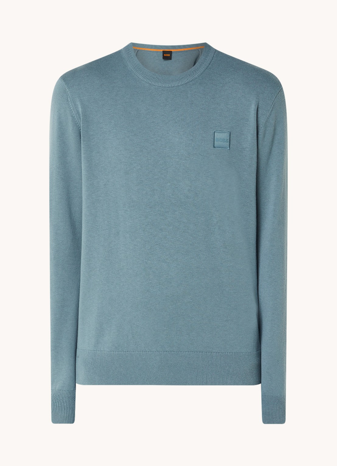 BOSS Kanovano fijngebreide pullover in kasjmierblend met logo  - voorkant 2 staalblauw