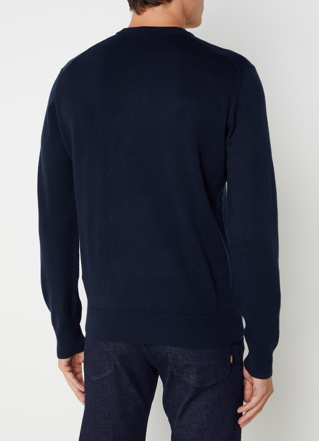 BOSS Kanovano fijngebreide pullover in kasjmierblend met logo  - achterkant donkerblauw