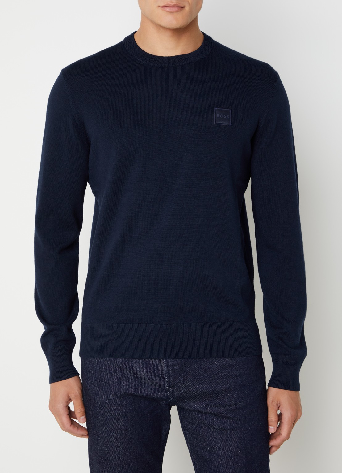 BOSS Kanovano fijngebreide pullover in kasjmierblend met logo  - detail 2 donkerblauw