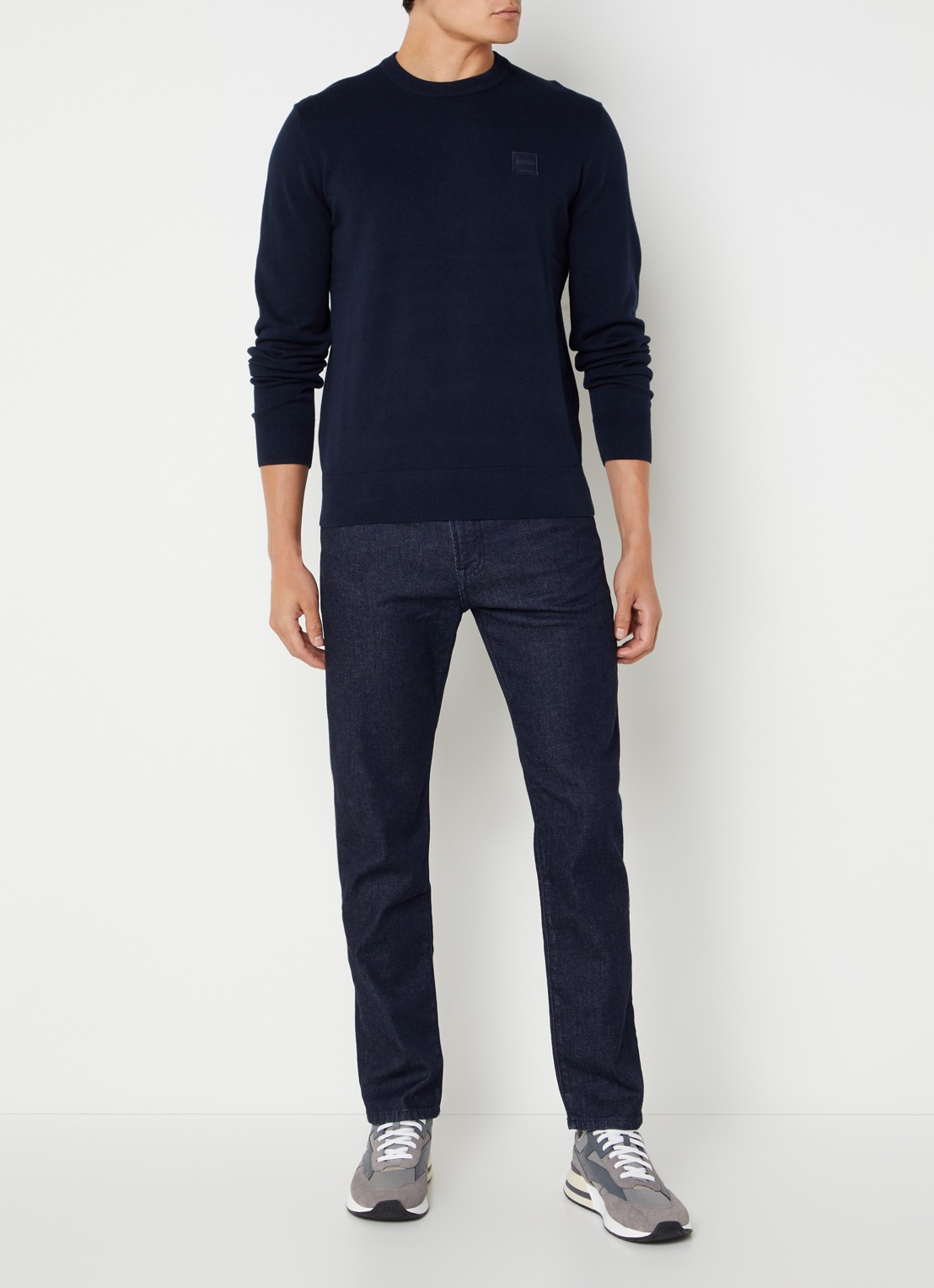 BOSS Kanovano fijngebreide pullover in kasjmierblend met logo  - voorkant 4 donkerblauw