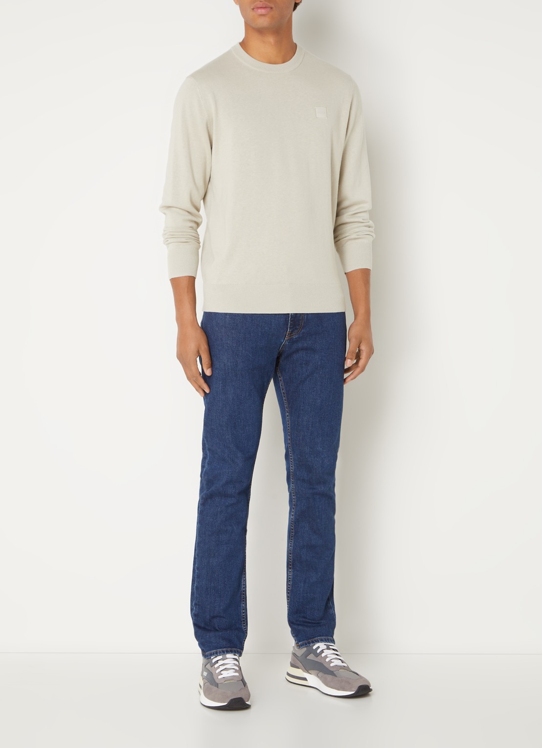 BOSS Kanovano fijngebreide pullover in kasjmierblend met logo  - voorkant 4 beige