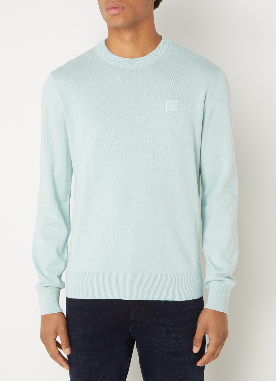 BOSS Kanovano fijngebreide pullover in kasjmierblend met logo  - detail turquoise