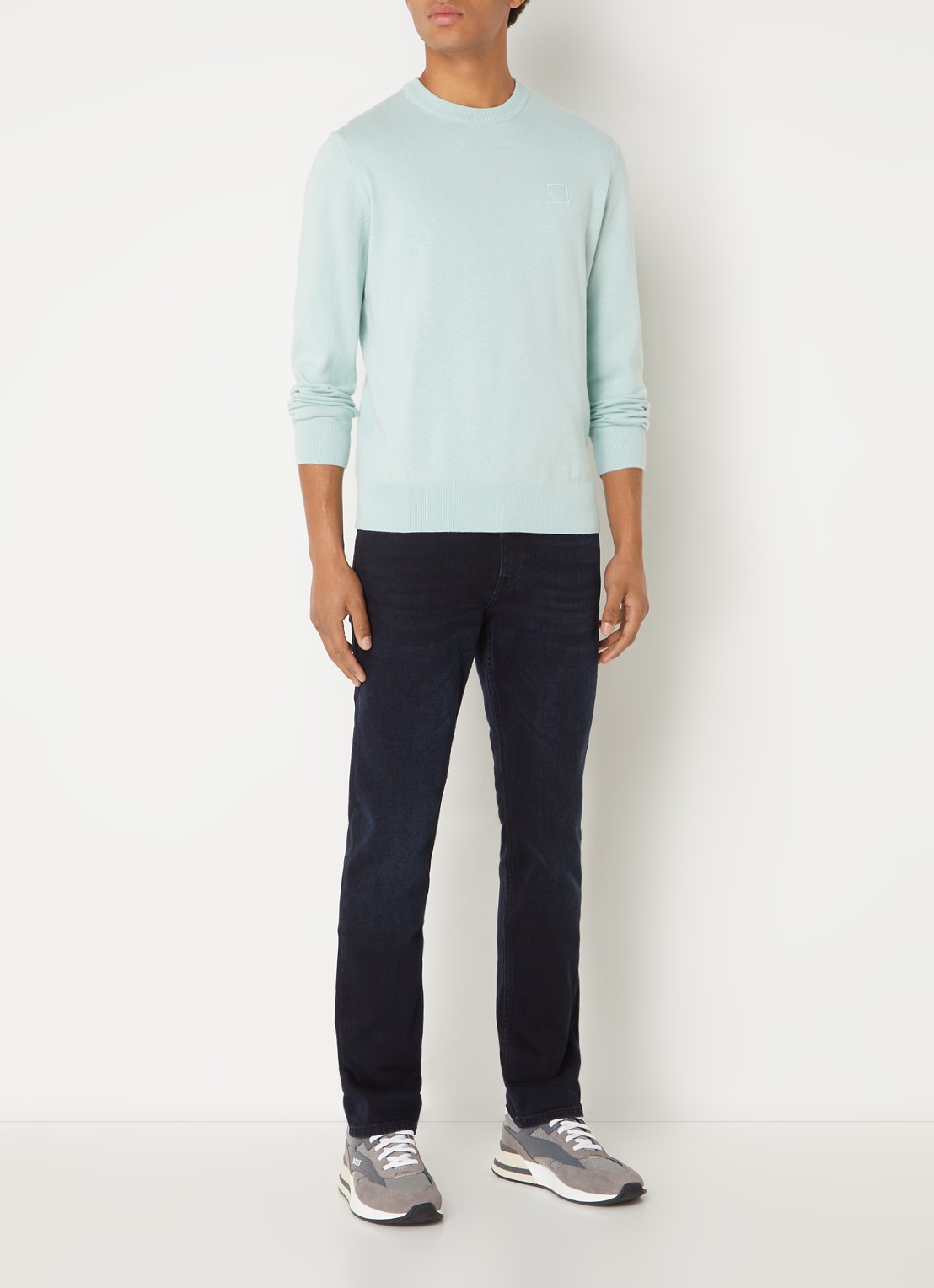 BOSS Kanovano fijngebreide pullover in kasjmierblend met logo  - voorkant 3 turquoise