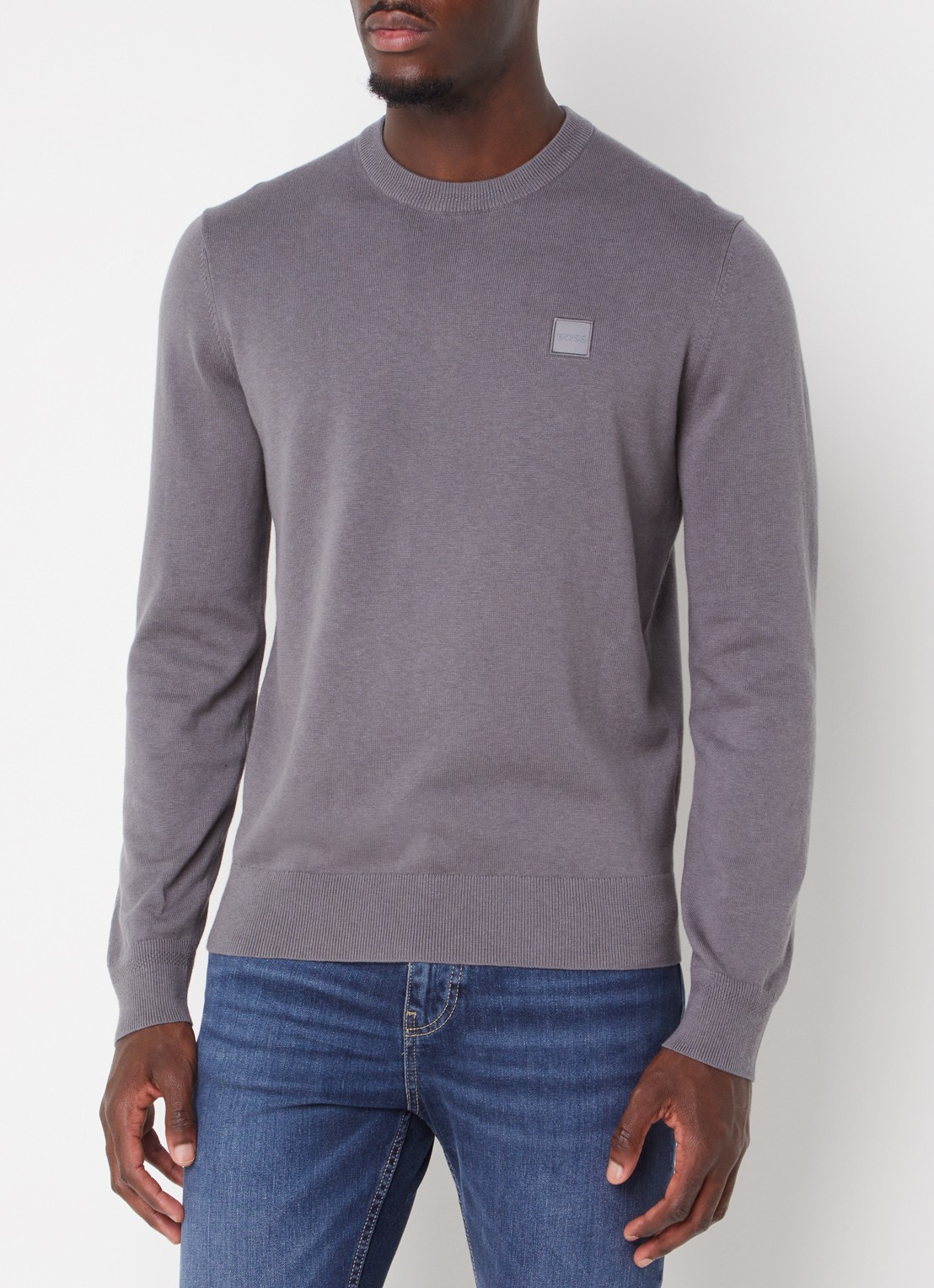 BOSS Kanovano fijngebreide pullover in kasjmierblend met logo  - detail donkergrijs
