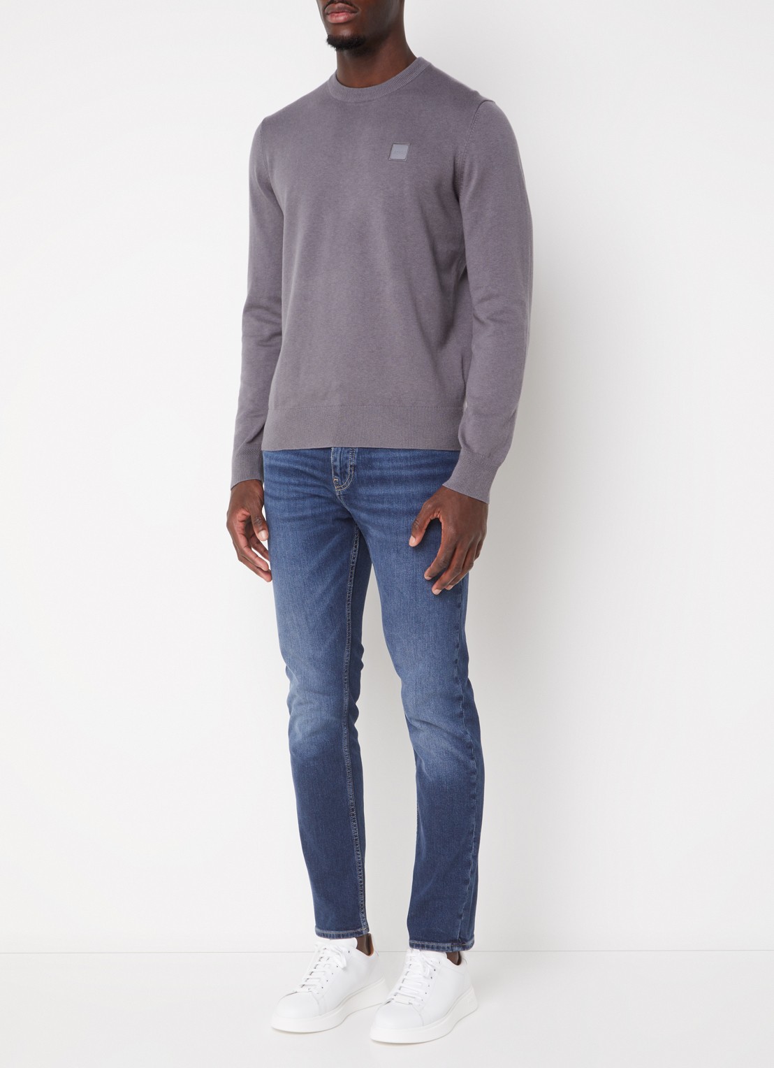 BOSS Kanovano fijngebreide pullover in kasjmierblend met logo  - voorkant 4 donkergrijs