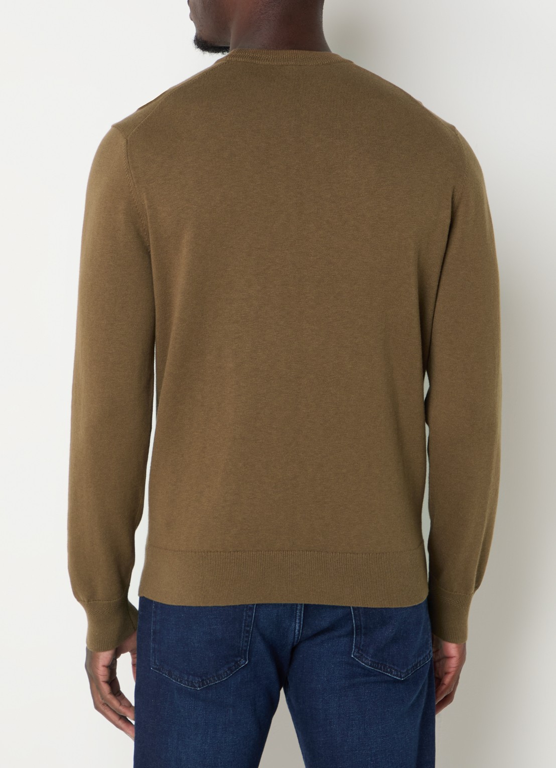 BOSS Kanovano fijngebreide pullover in kasjmierblend met logo  - achterkant olijfgroen