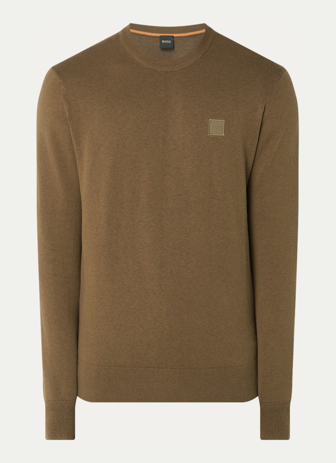 BOSS Kanovano fijngebreide pullover in kasjmierblend met logo  - voorkant 3 olijfgroen