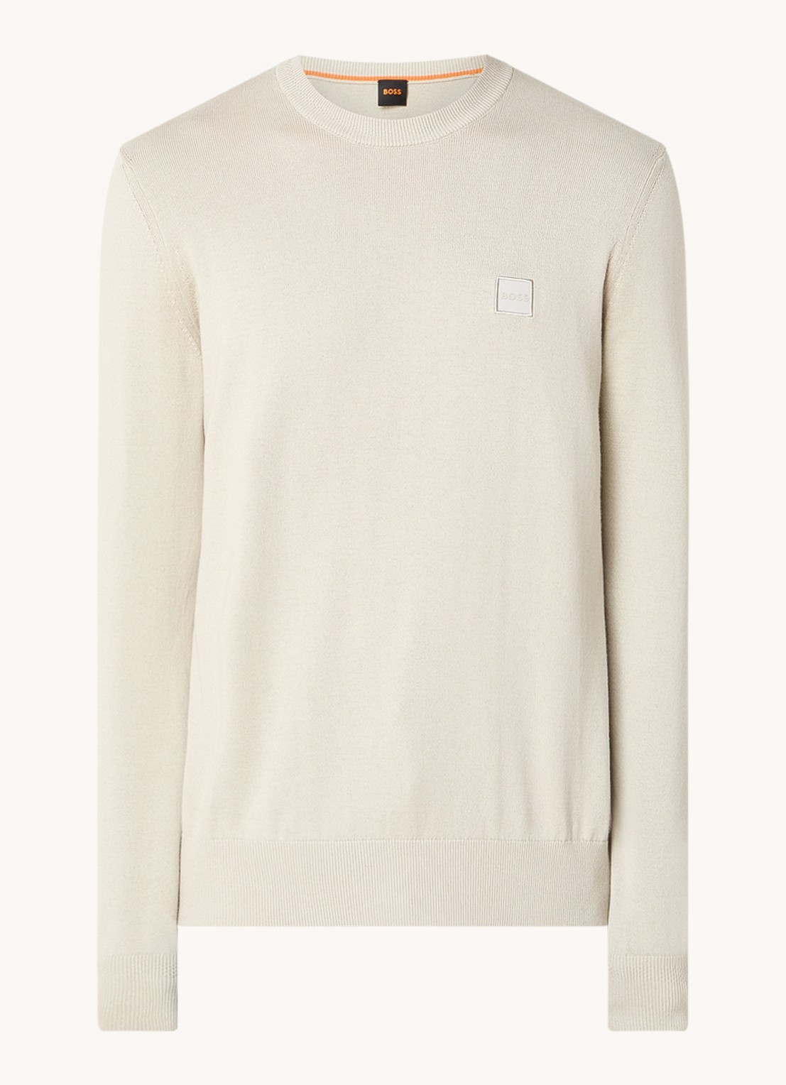 BOSS Kanovano fijngebreide pullover in kasjmierblend met logo  - voorkant 3 donkerbeige