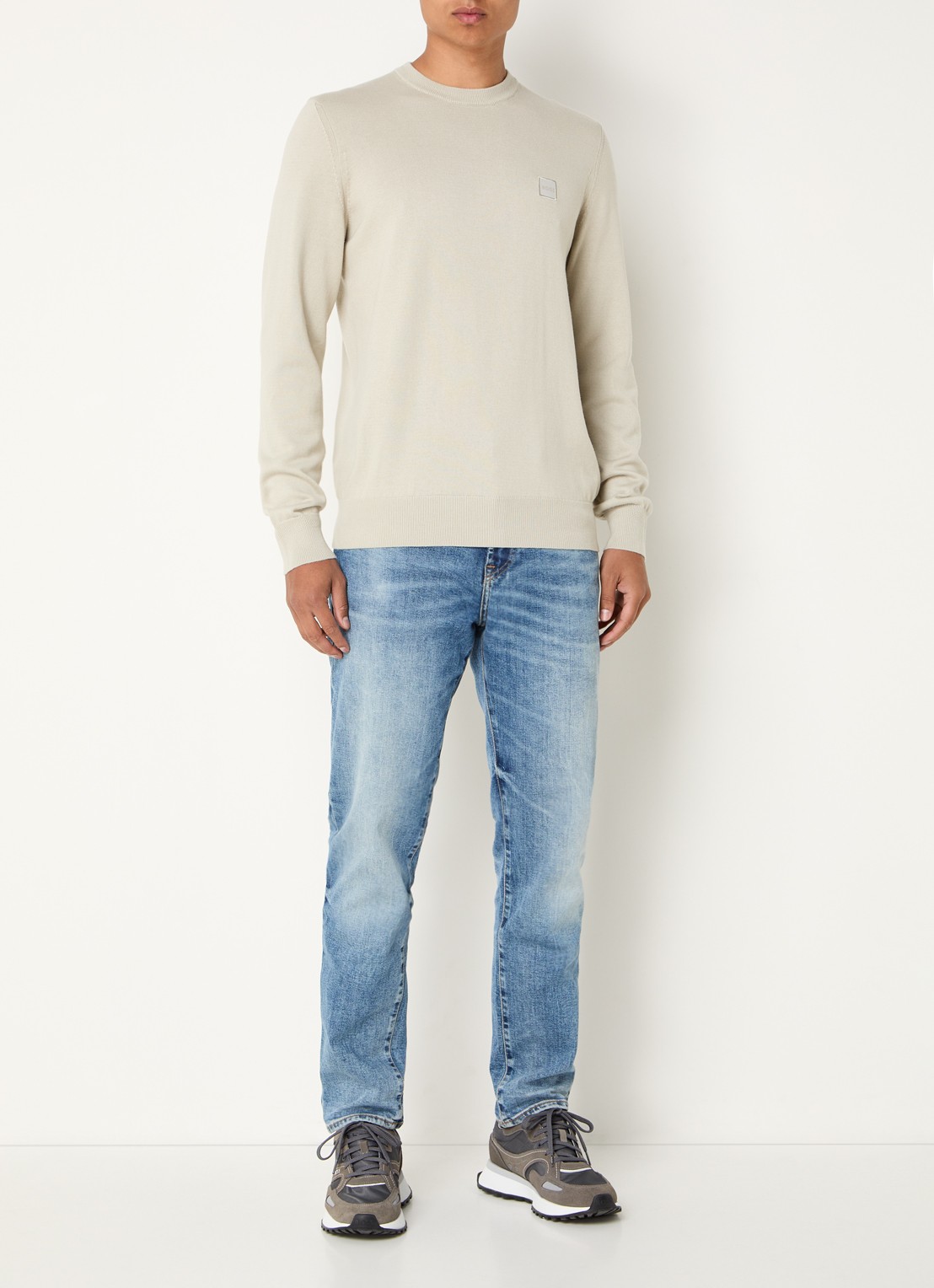 BOSS Kanovano fijngebreide pullover in kasjmierblend met logo  - voorkant 4 donkerbeige