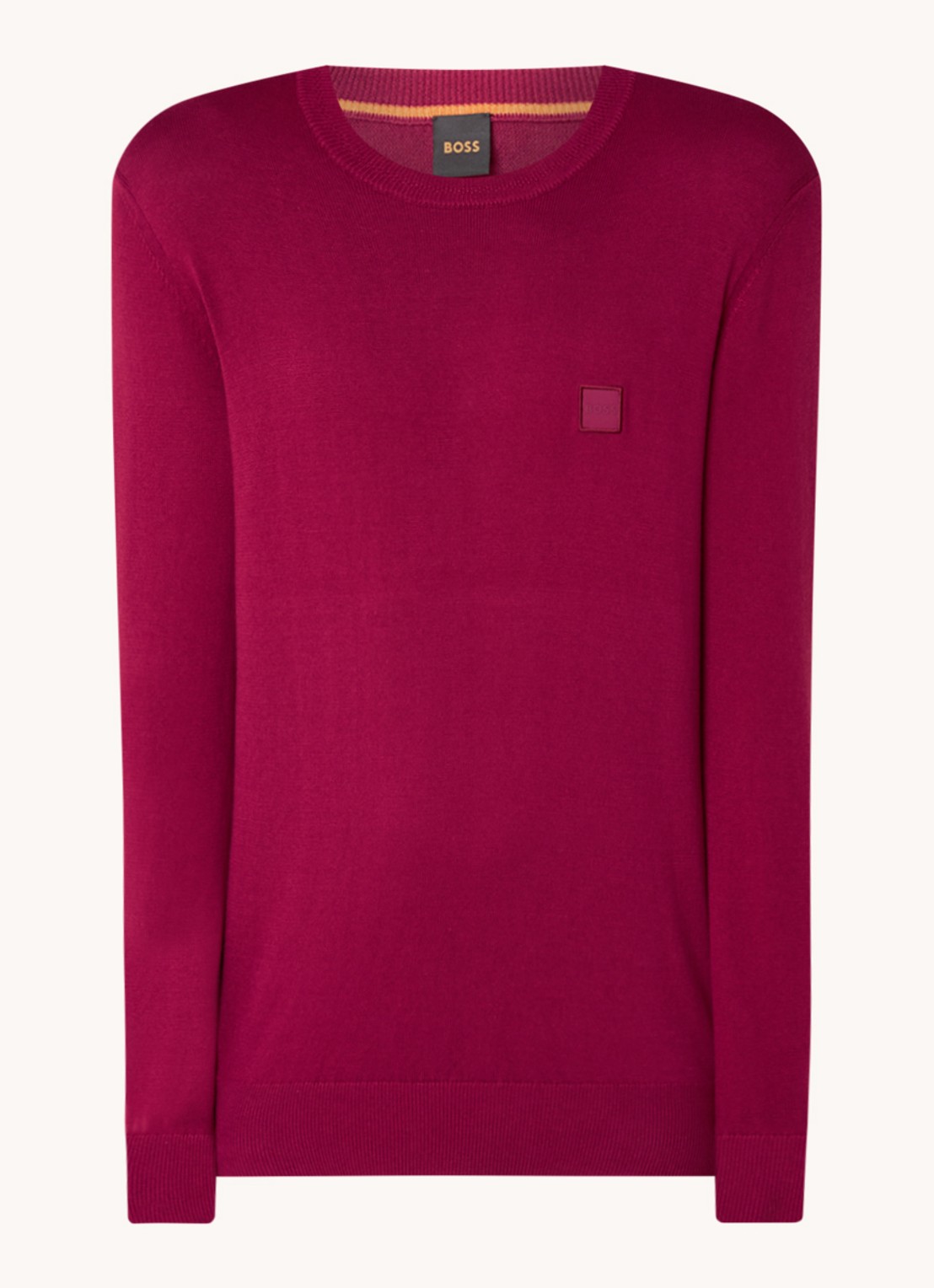 BOSS Kanovano fijngebreide pullover in kasjmierblend met logo  - voorkant 3 kersenrood
