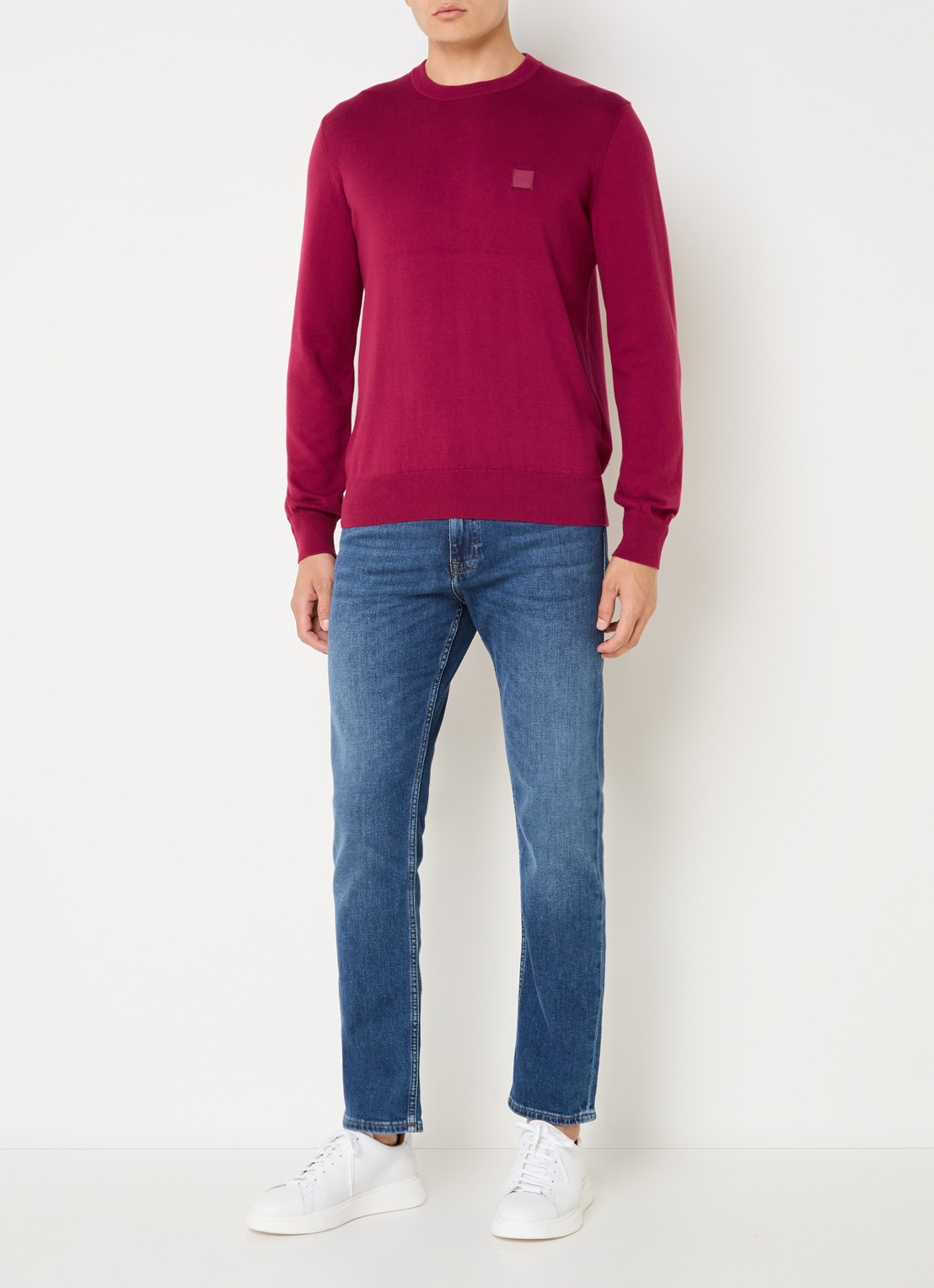 BOSS Kanovano fijngebreide pullover in kasjmierblend met logo  - voorkant 4 kersenrood