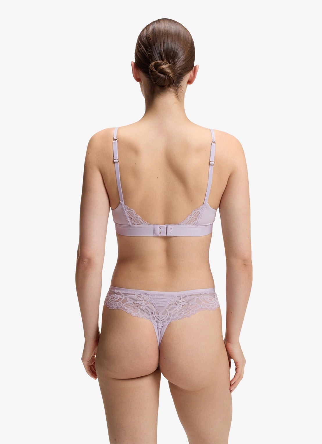 BOSS Kanten slip met mesh plooitjes en goudkleurig bedeltje - achterkant open purple-553 / paars