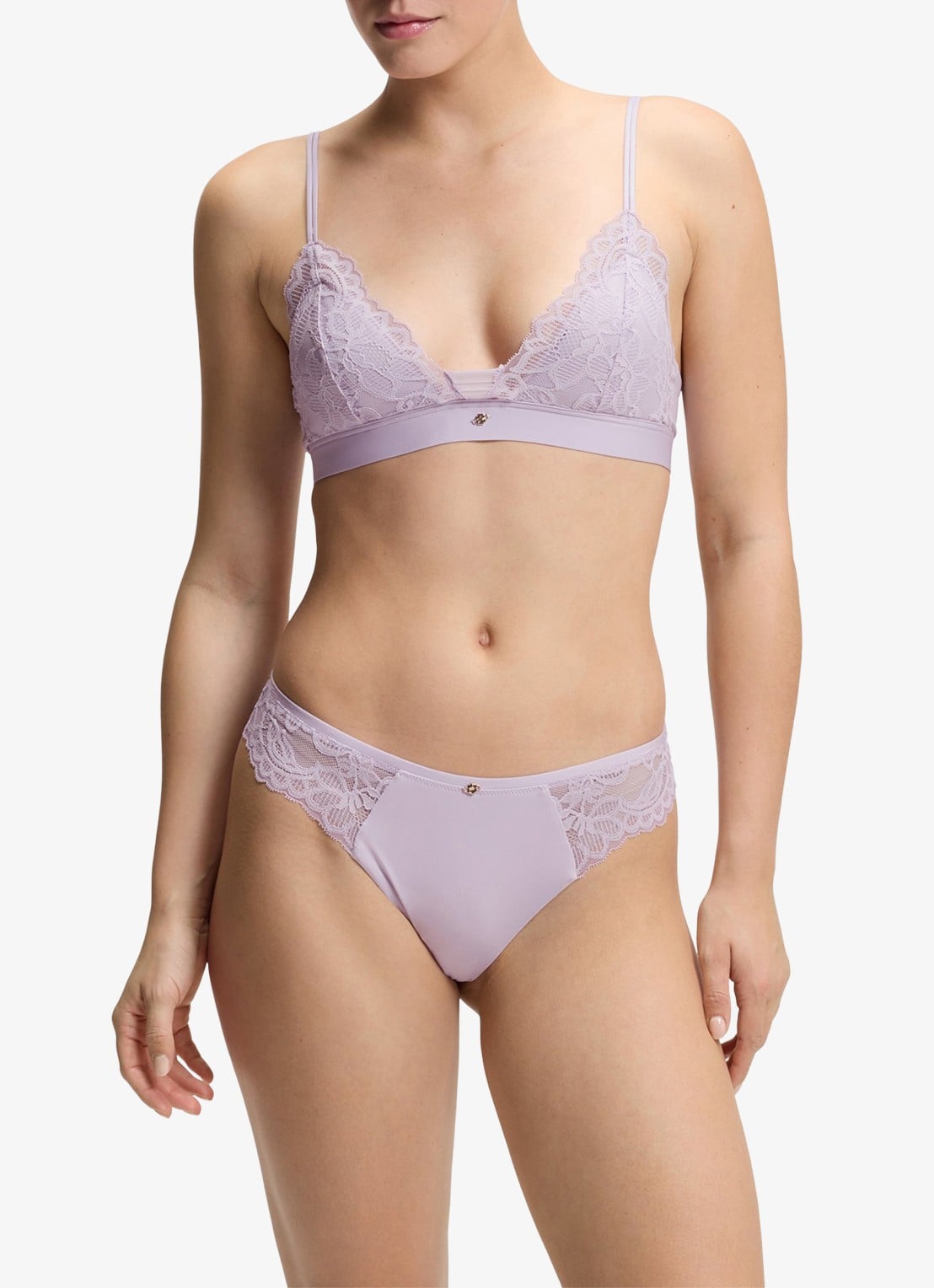 BOSS Kanten slip met mesh plooitjes en goudkleurig bedeltje - detail 2 open purple-553 / paars