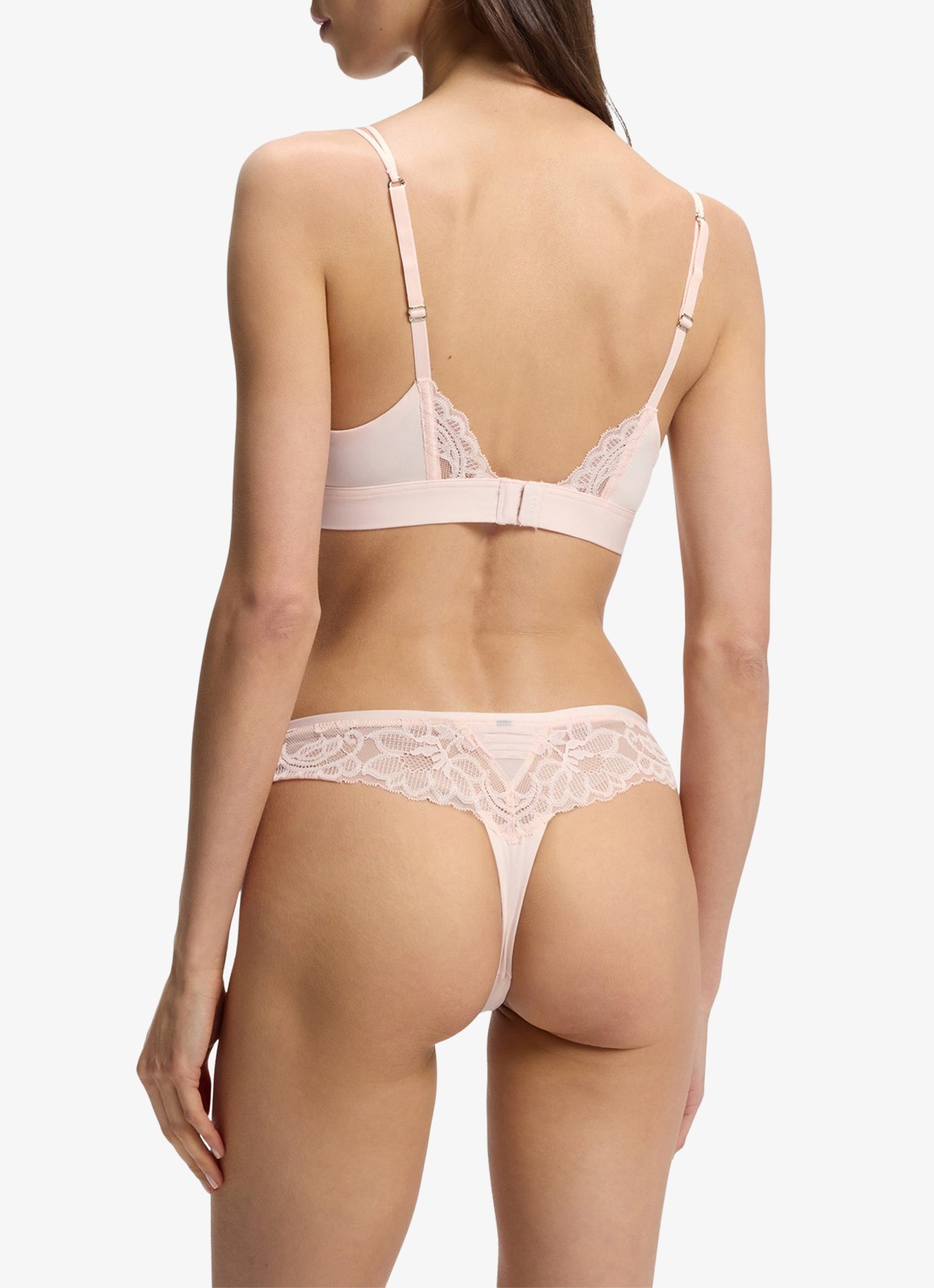 BOSS Kanten slip met mesh plooitjes en goudkleurig bedeltje - detail 3 light /pastel pink-680 / roze