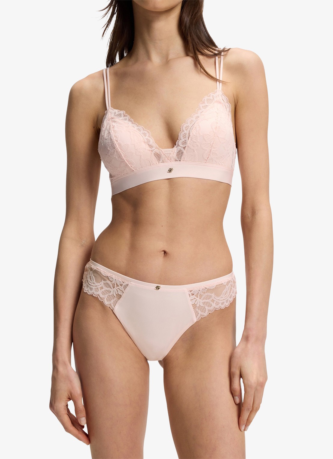 BOSS Kanten slip met mesh plooitjes en goudkleurig bedeltje - detail 4 light /pastel pink-680 / roze