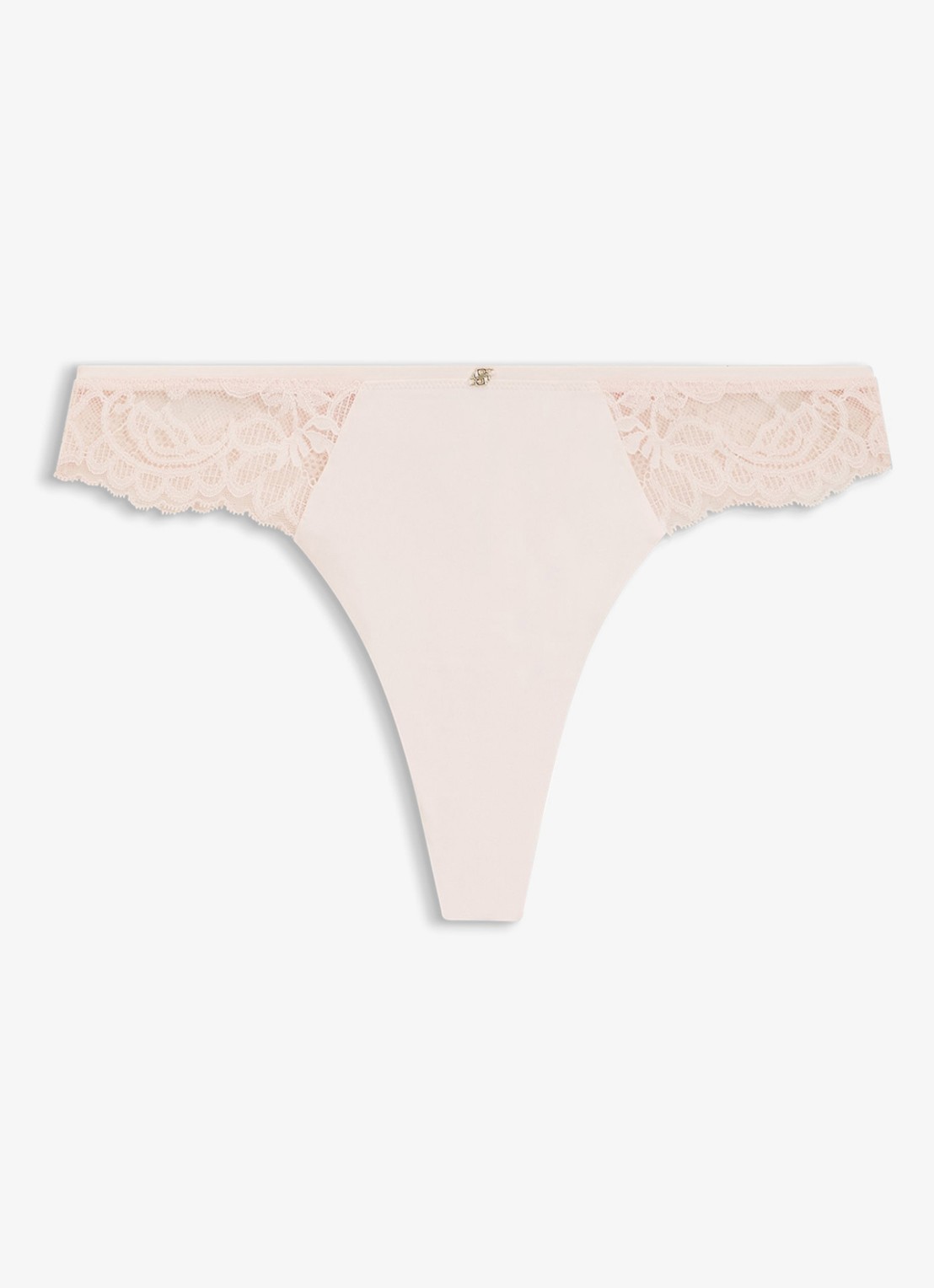 BOSS Kanten slip met mesh plooitjes en goudkleurig bedeltje - voorkant roze