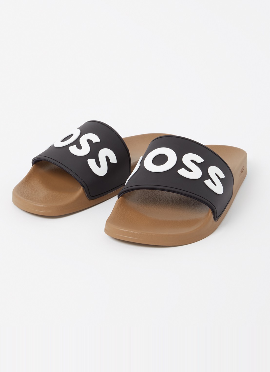 BOSS Kirk slipper met logo - detail donkerbeige