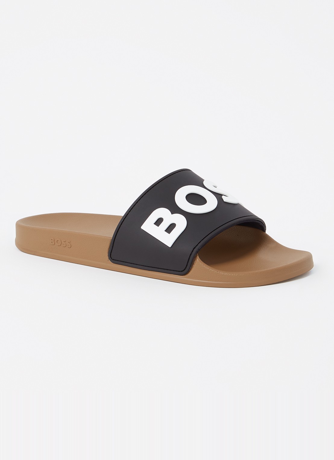 BOSS Kirk slipper met logo - voorkant 3 donkerbeige