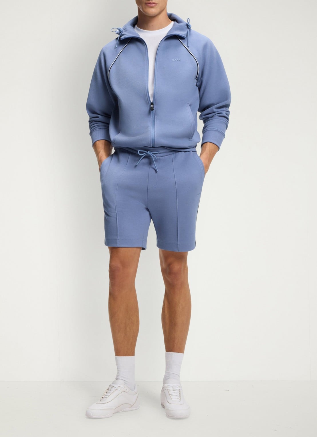 BOSS Korte broek in katoenblend - voorkant 3 light/pastel blue-459 / blauw