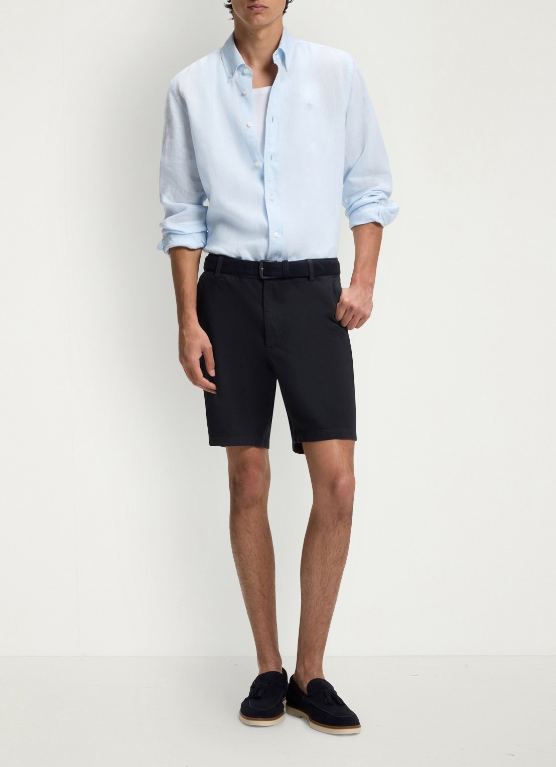 BOSS Korte chino in katoenblend - voorkant blauw